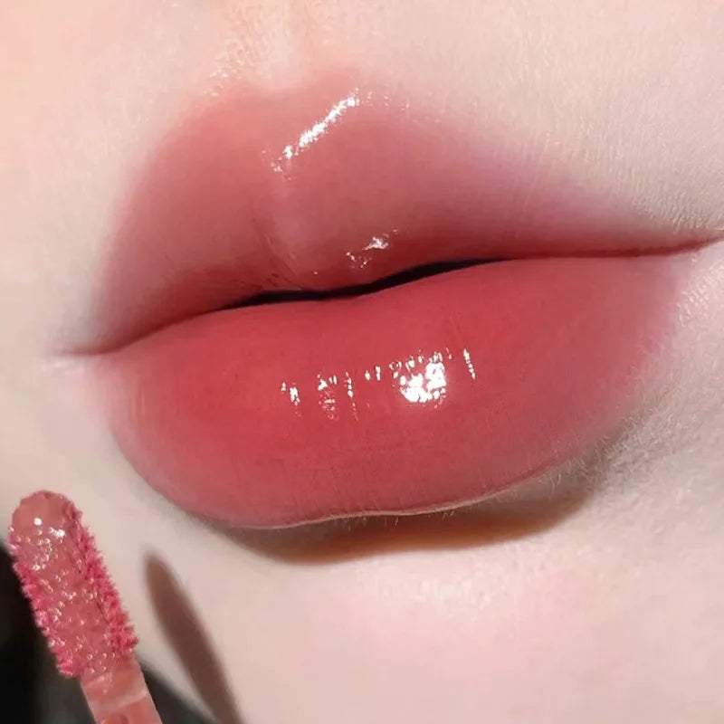 New Jelly Mirror Lip Glaze Transparent Water Glossy Lipgloss Mocha Brown Liquid Lipstick Moisturizing Lasting Red Lip Tint Stain HIP 02