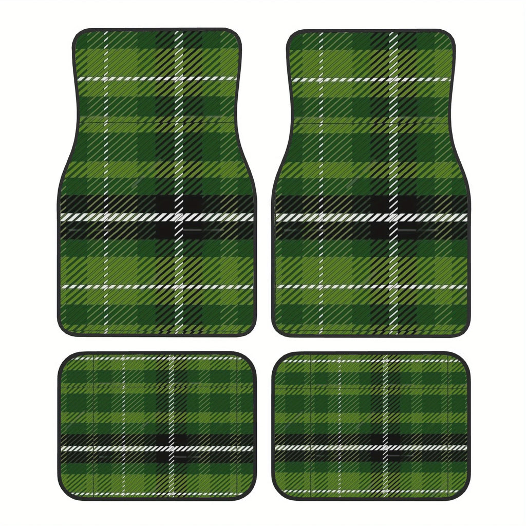 Green Tartan Car Floor Mats – 4-Piece Plaid Polyester Set Car Floor Mats HIP