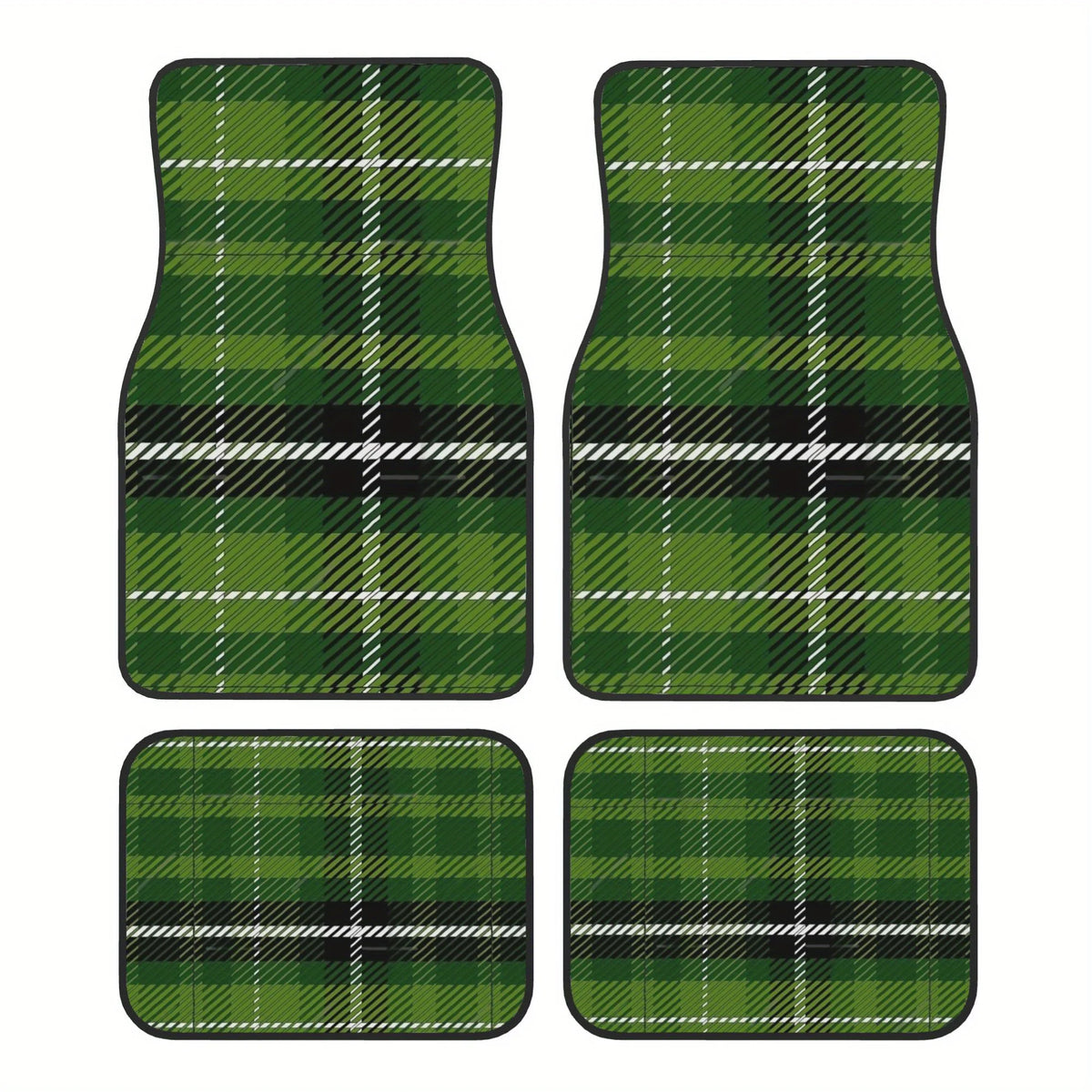 Green Tartan Car Floor Mats – 4-Piece Plaid Polyester Set Car Floor Mats HIP