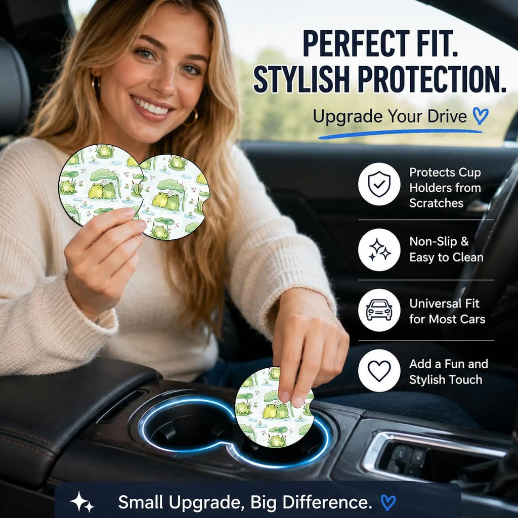 Paw Print Car Cup Holder Coasters – 2-Pack Neoprene Anti-Slip Car Cup Holder Coaster HIP