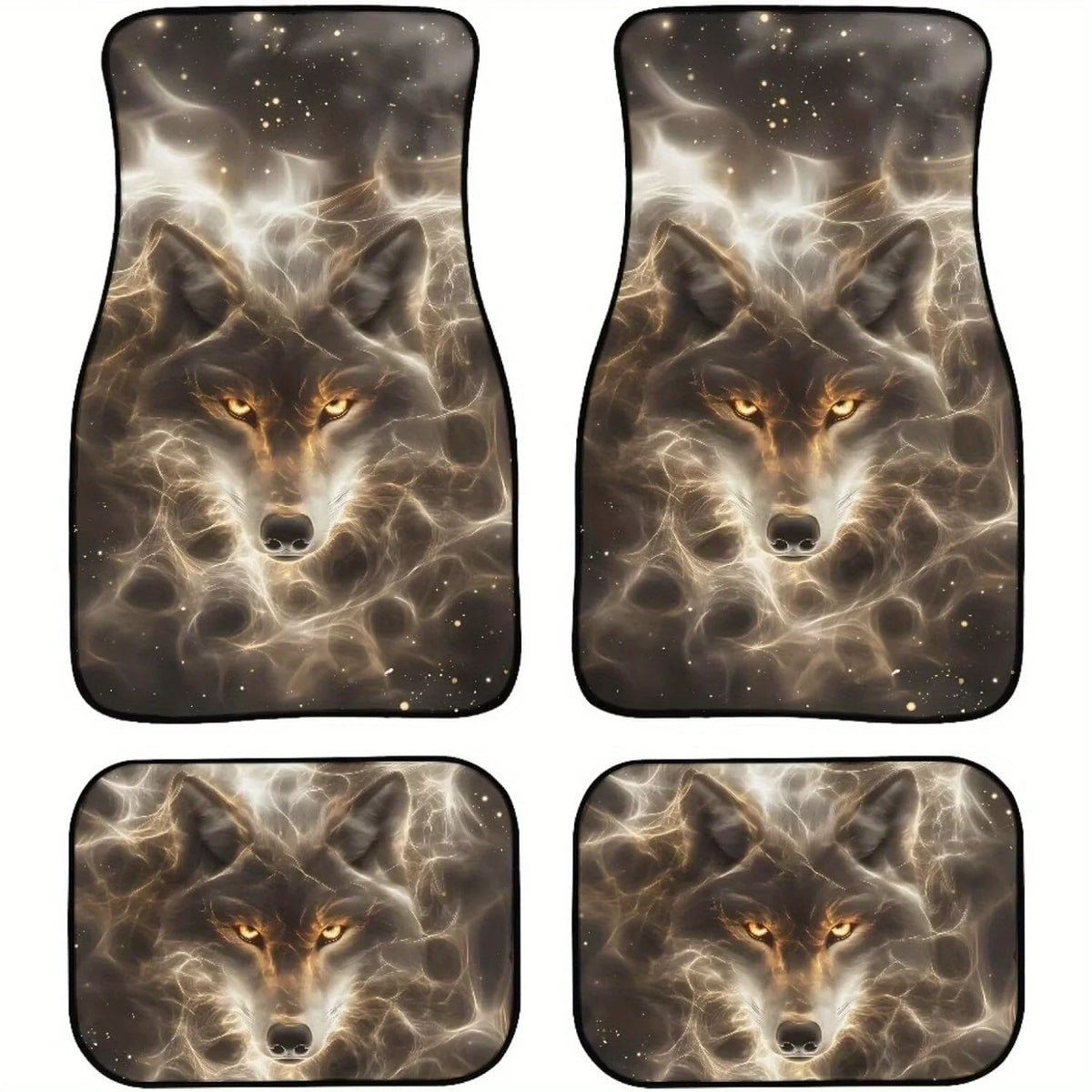 Wolf Print Heavy Duty Rubber Car Mats – 4-Piece All Weather Rubber Car Mats HIP black
