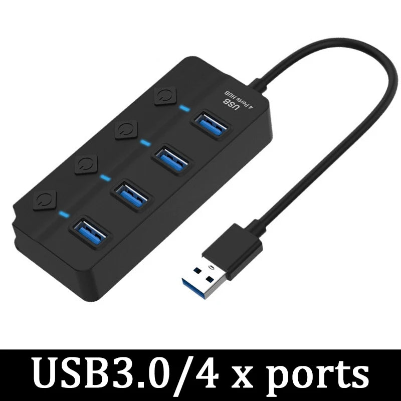 SEamopar 4/7-Port USB Hub 3.0 & 2.0 with On/Off Switches USB Hub Splitter HIP 4 Port USB 3.0 USB Type-C