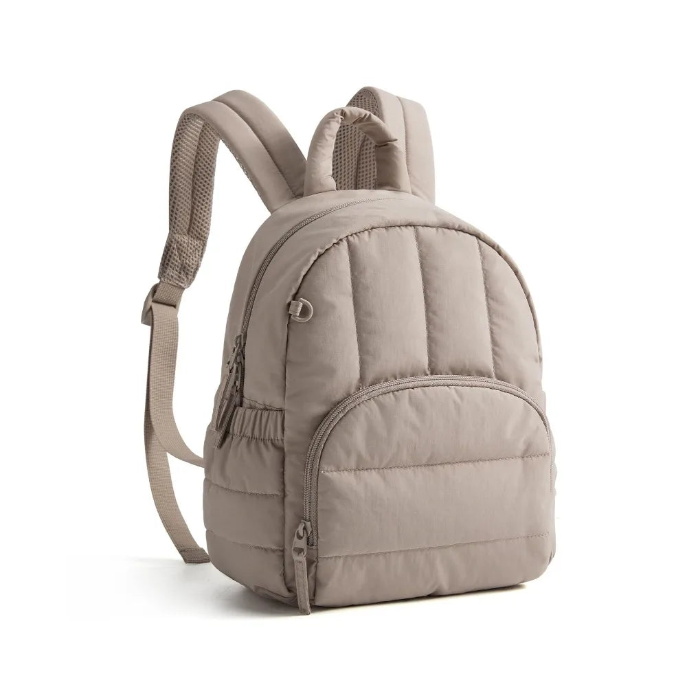 Quilted Mini Backpack Women – Lightweight Water-Resistant Puffer Mini Backpack HIP Light Brown