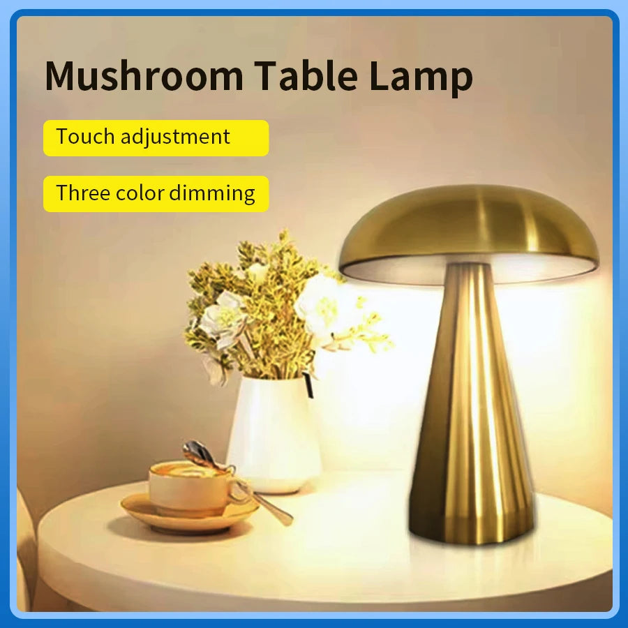 Retro Mushroom Table Lamp Touch Sensor LED Night Light Rechargeable Reading Lamp For Coffee Bar Restaurant Office Bedroom Decor HIP