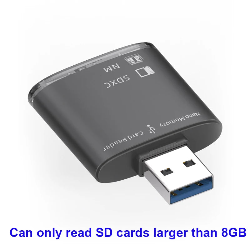 USB 3.0 SD & NM Nano Memory Card Reader – 8GB–128GB USB Card Reader HIP Dark Gray