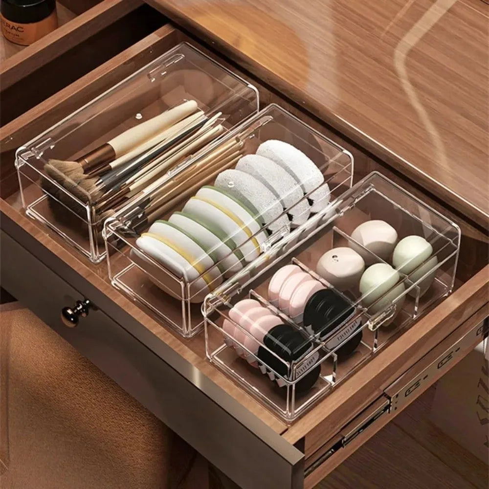 Stackable Acrylic Makeup Brush & Sponge Storage Box with Lid Makeup Storage Organizer HIP
