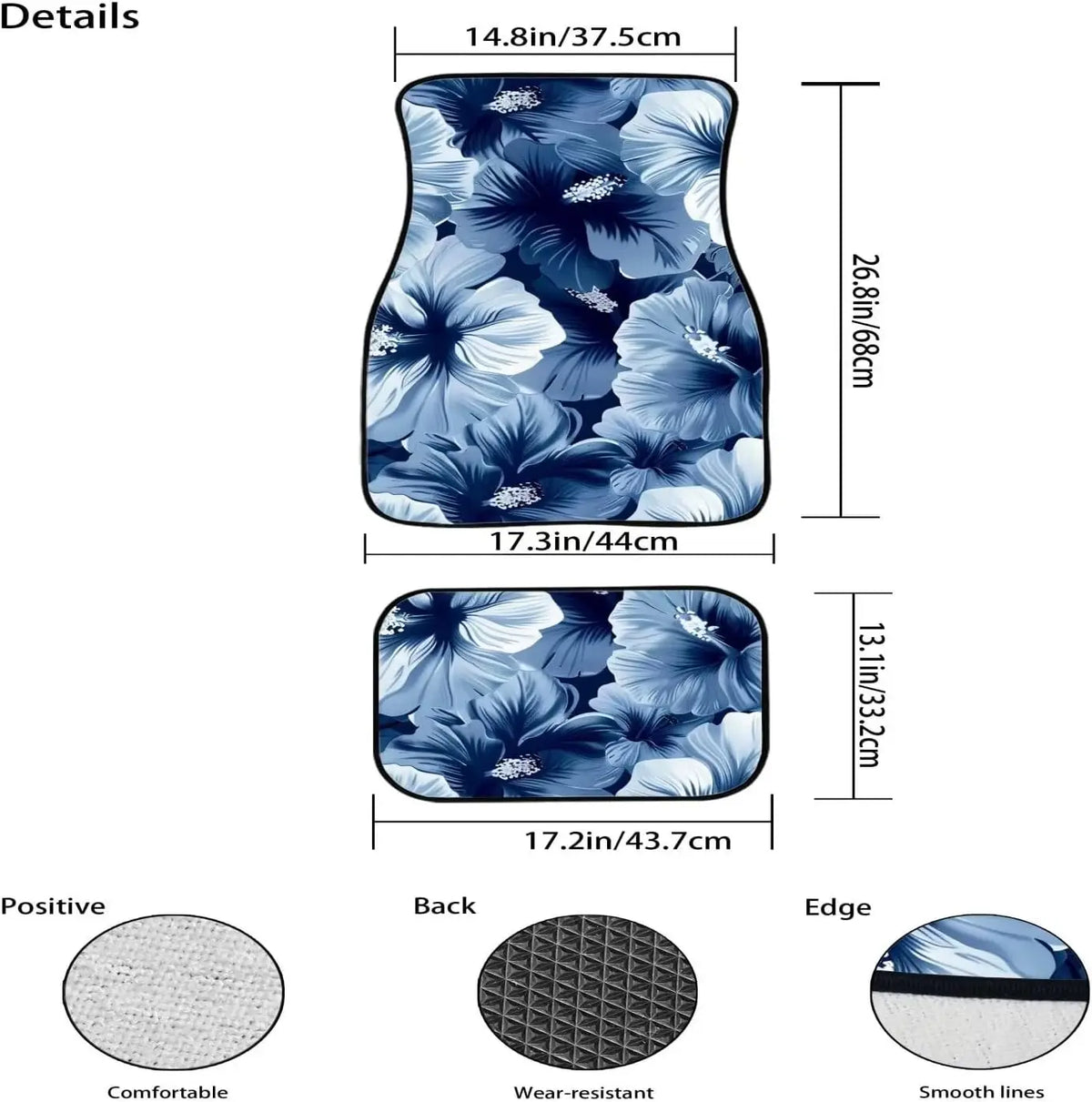 Blue Hibiscus Car Floor Mats – Universal Washable 4-Piece Set Car Floor Mats HIP