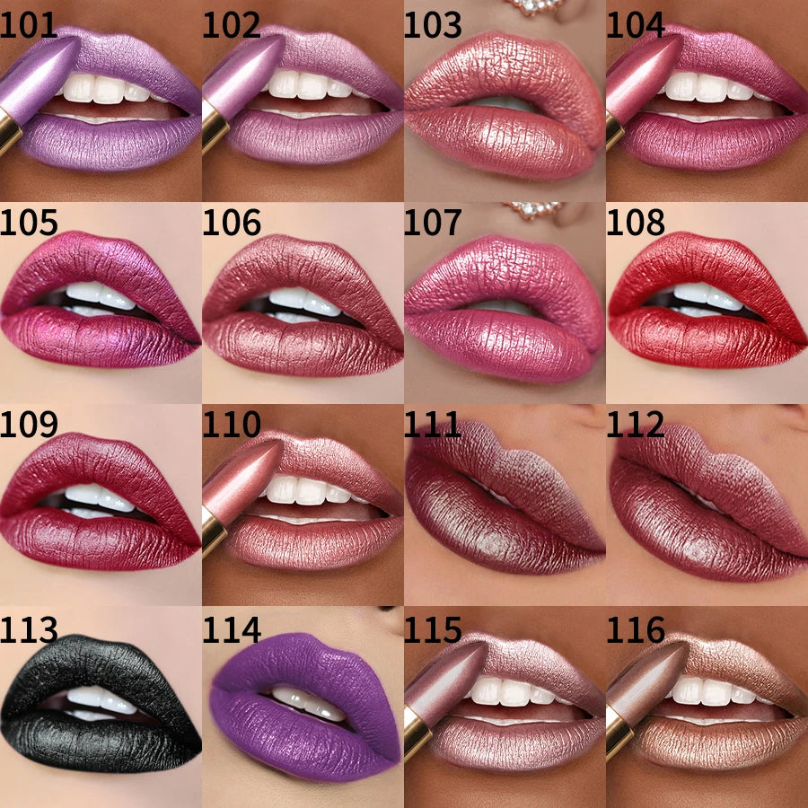 16Colors Bold & Intense Glitter Shiny Metallic Lipstick Lip Tint,Long Lasting Lip Senior Matte Lip Makeup Gifts for Women Cosme HIP