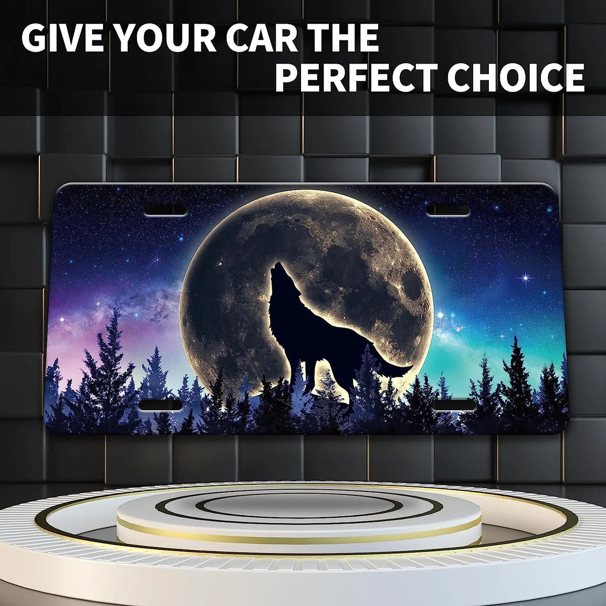 Wolf Moon Aluminum License Plate – Rust-Proof 12x6 In Decorative License Plate HIP