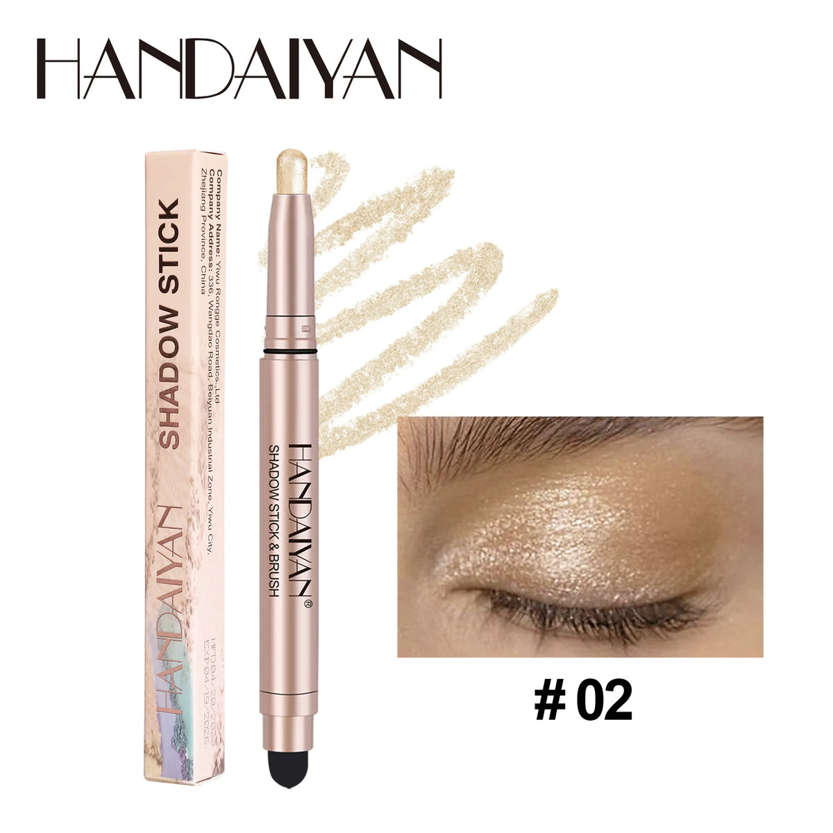 HANDAIYAN 12-Color Waterproof Shimmer Eyeshadow Stick & Brush Eyeshadow Stick Pen HIP 02