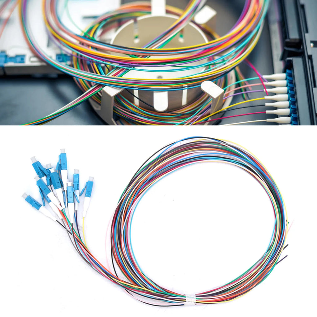 12 Strand Fiber Optic Pigtail LC/UPC Single Mode Low Insertion Loss 1.5m HIP