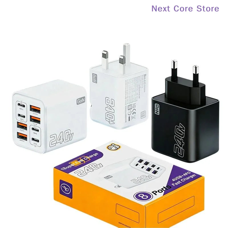 240W GaN 8-Port USB-C Fast Charging Wall Adapter GaN Wall Charger HIP