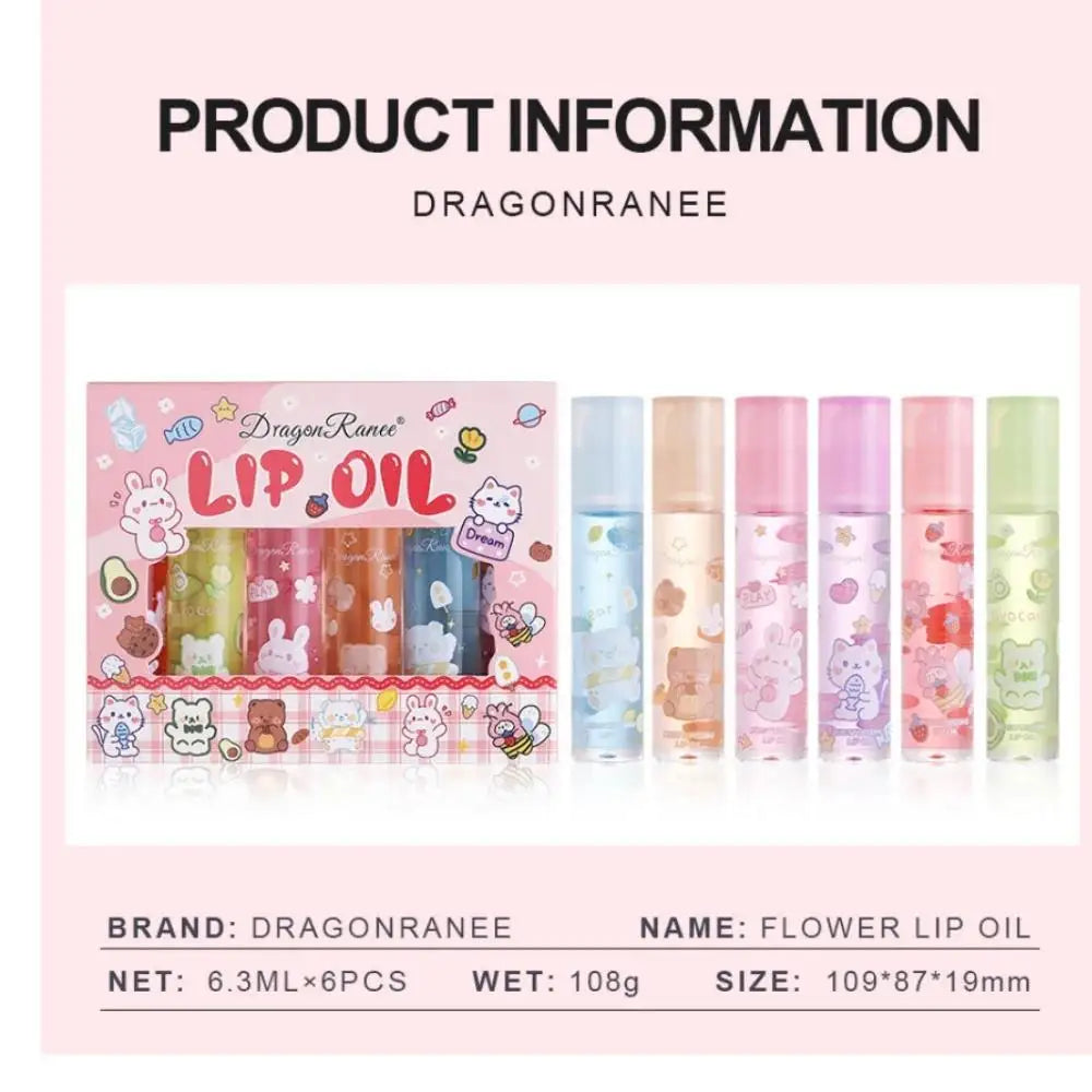 Dragon Ranee 6-Pc Flower Jelly Lip Oil Set – Mirror Gloss Lip Oil Set HIP