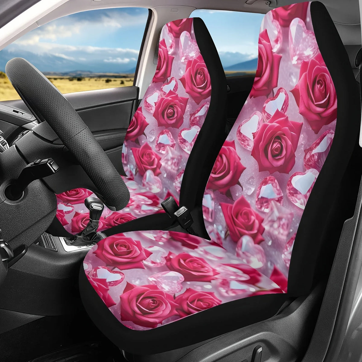 Pink Rose Diamond Car Seat Covers – Fits Sedans, SUVs & Trucks Car Seat Covers HIP