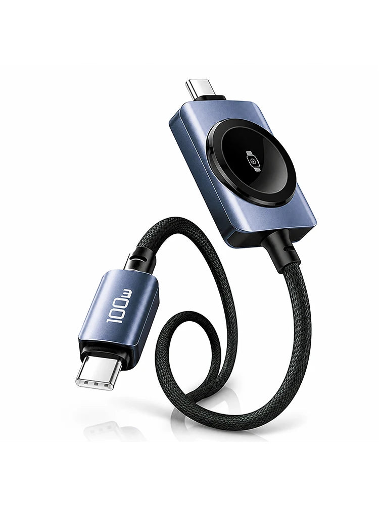 2-in-1 Fast Charger Cable & Magnetic Watch Charger Type-C Charging Cable HIP Black
