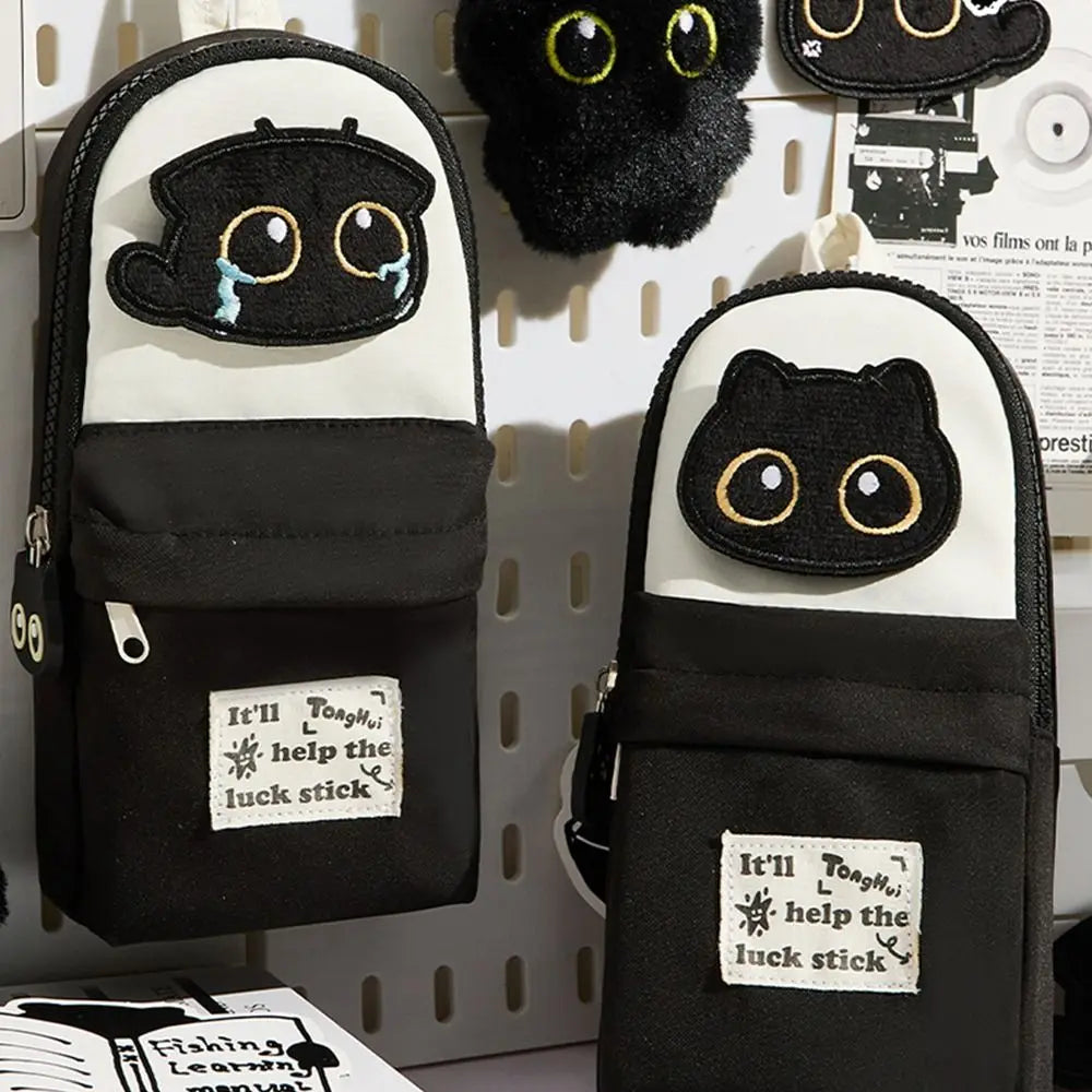 Black Cat Embroidery Pencil Case – Cute Backpack Stationery Bag Pencil Case HIP