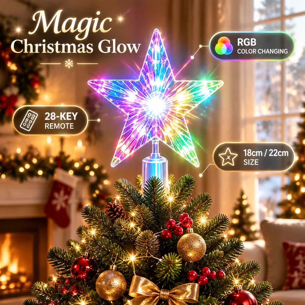 RGB LED Color Changing Five-Pointed Star Christmas Tree Topper 18Cm/22Cm With 28-Key Remote Xmas Home Decor HIP