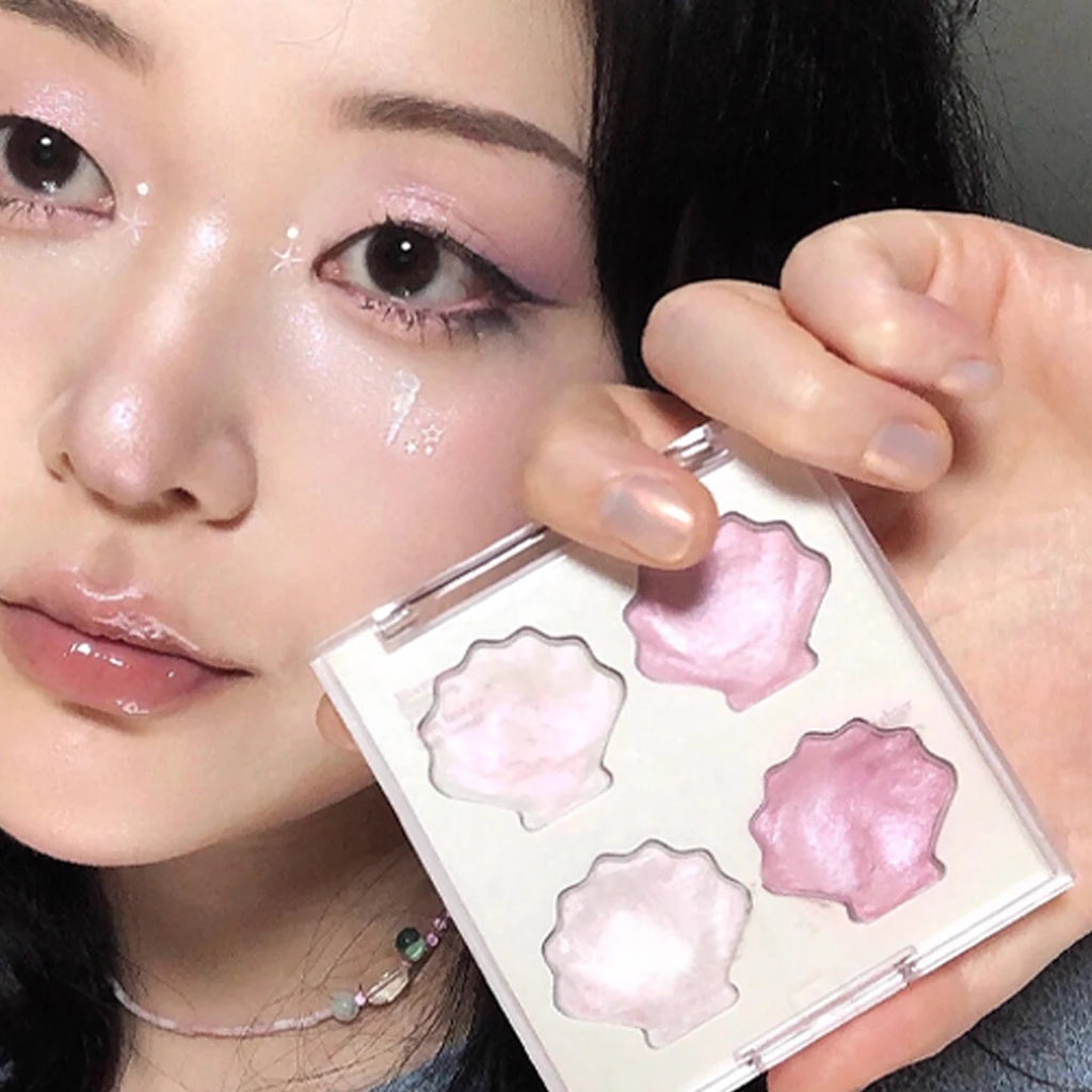 4/9 Colors Shell-Shape Eyeshadow Palette Sparkling Dreamy Pink Blue Pearl White Brighten Lasting Glitter Mineral Makeup Plate HIP 4 Colors