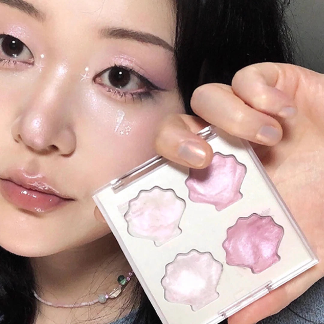 4/9 Colors Shell-Shape Eyeshadow Palette Sparkling Dreamy Pink Blue Pearl White Brighten Lasting Glitter Mineral Makeup Plate HIP 4 Colors