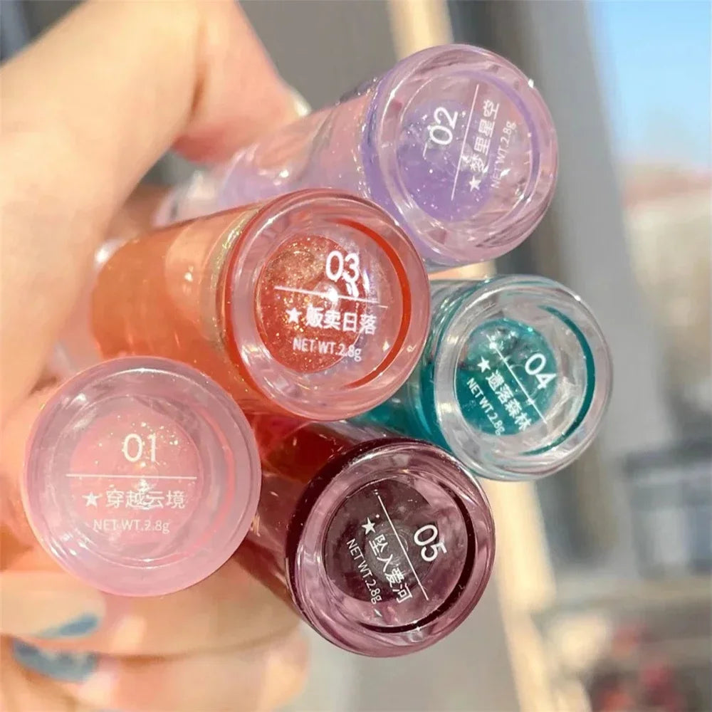 Transparent Crystal Jelly Lipgloss Shiny Clear Mirror Moisturizing Lip Balm Glitter Liquid Lipstick Lip Oil Fruit Taste Lip Tint HIP