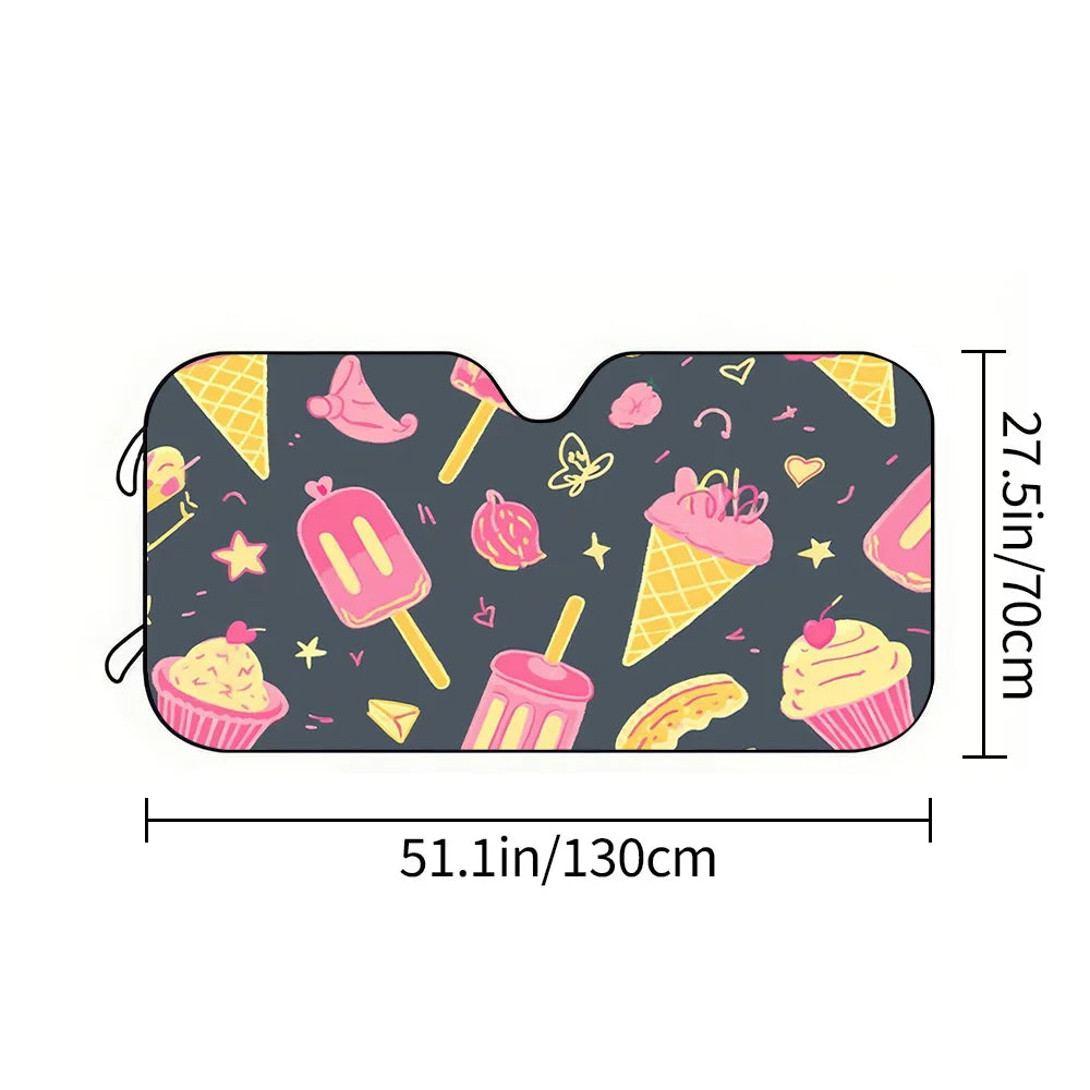 Pink Dessert Pattern Car Sunshade – UV & Heat Protection Car Sunshade HIP