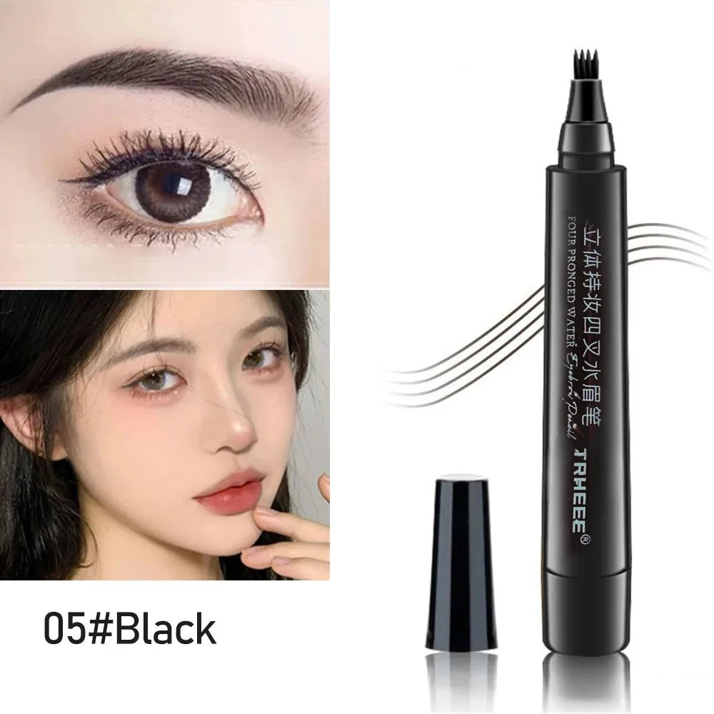 5 Colors Microblading Eyebrow Pen Waterproof Liquid Eyebrow Pencil Long Lasting Eyebrow Pen 4 Points Eye Brow Pen Cosmetics HIP 05Black