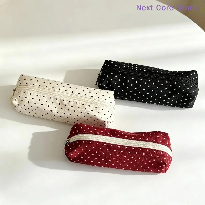 Canvas Polka Dot Pencil Case – Large Zipper Pouch for School Canvas Pencil Case HIP