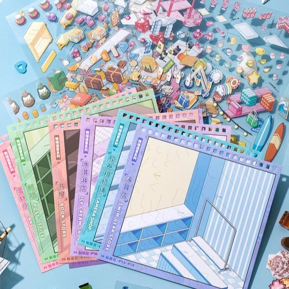 3D Shop Scene Sticker Book – 10 Miniature Scenes | PET 3D Scene Sticker Book HIP