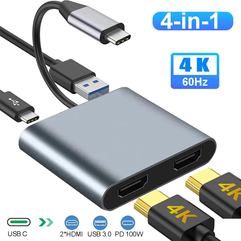 4-in-1 USB-C Hub – 4K@60Hz HDMI, PD 100W, USB 3.0 USB-C Docking Hub HIP