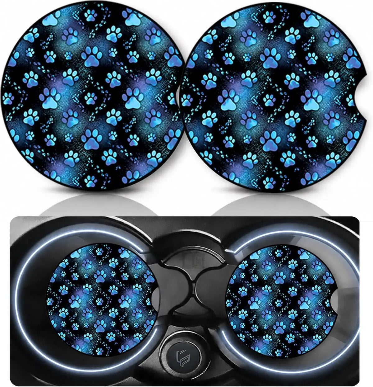 2-Pack Paw Print Neoprene Car Cup Holder Coasters Anti-Slip Car Cup Holder Coaster HIP 1 Other