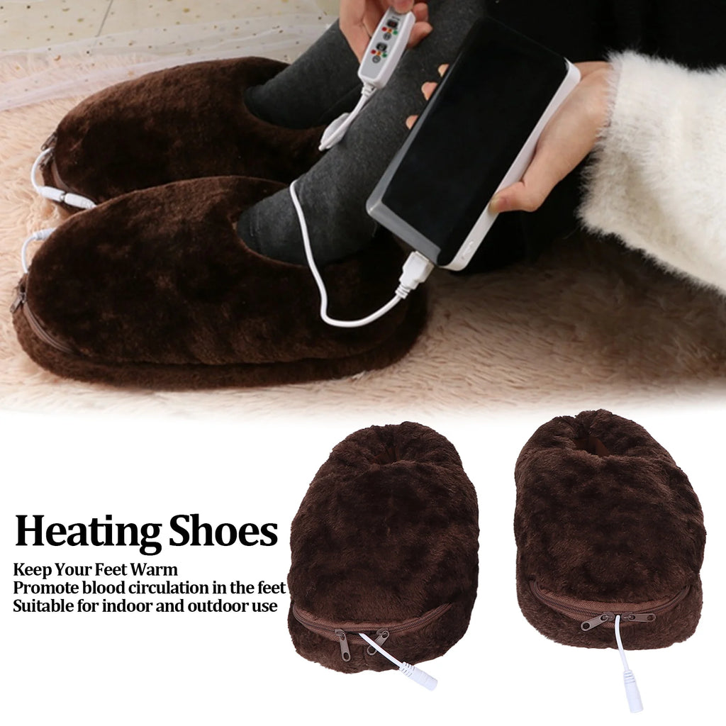 Electric Heated Slippers Temperature Adjustable Winter Soft Plush Heating Shoes for Men Women Coffee Warm Heated Slippers HIP A