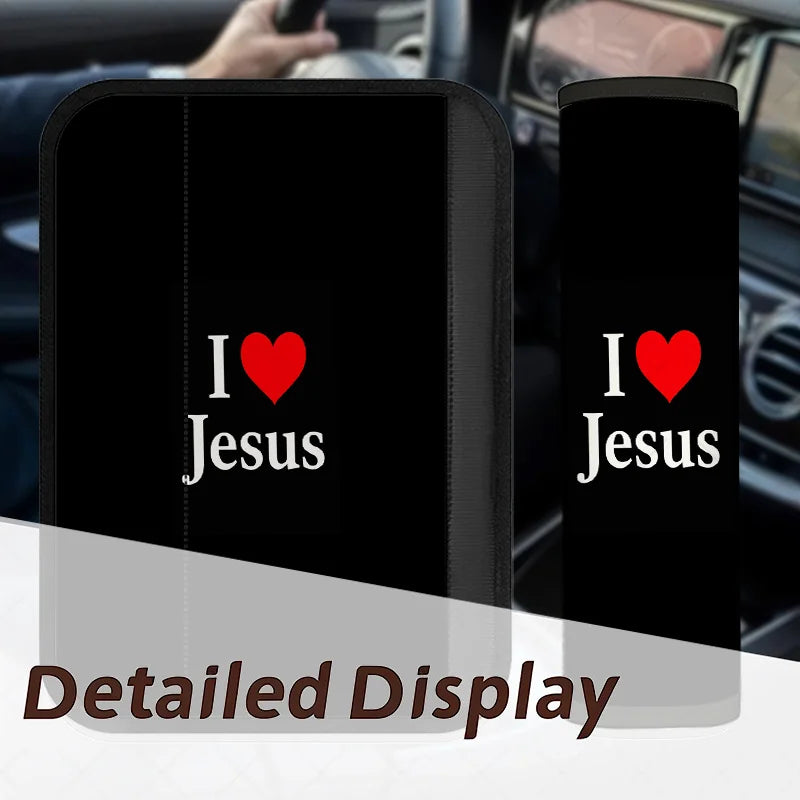 2-Pack Christian Heart Jesus Car Seat Belt Covers | Soft Pad Seat Belt Cover HIP