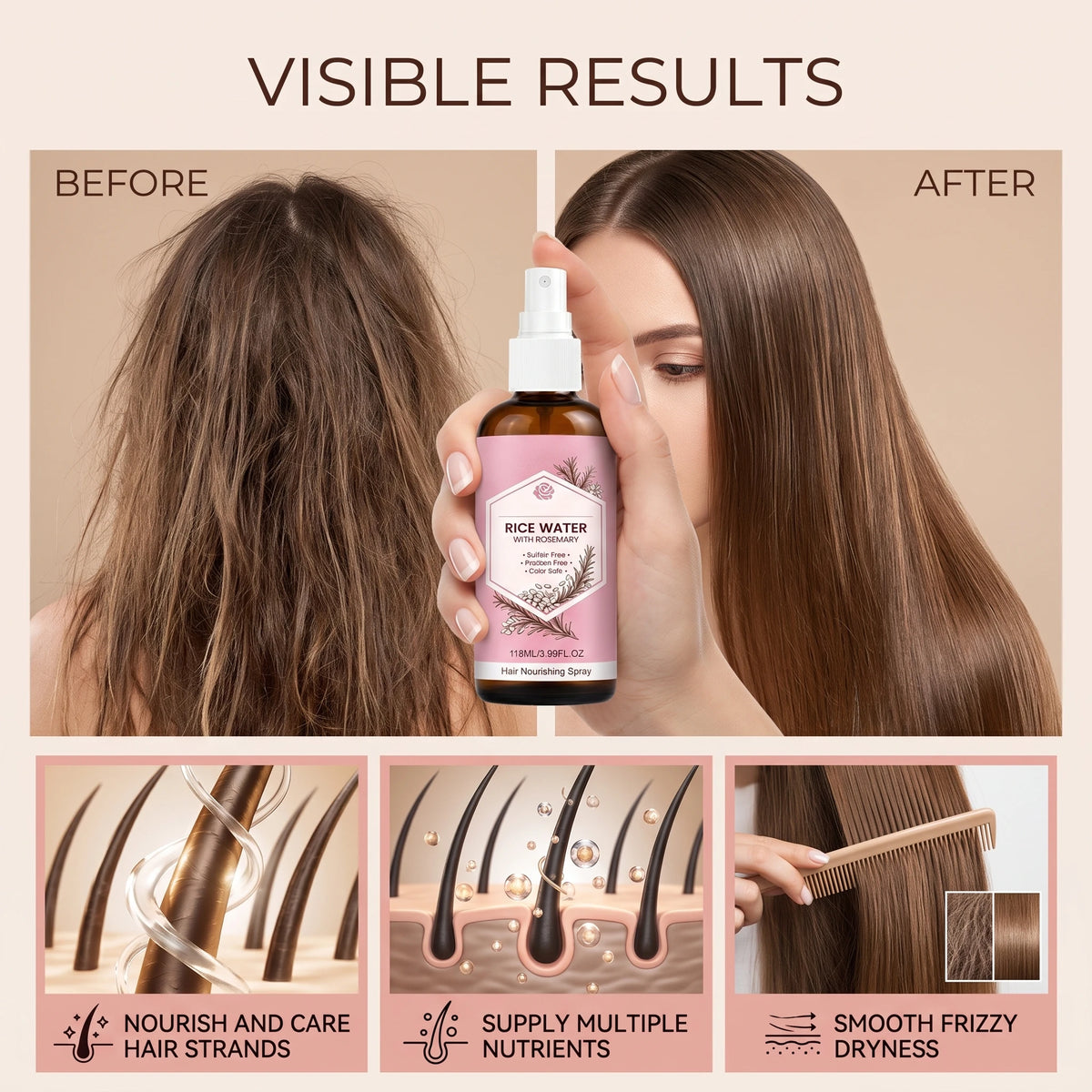 Rosemary Oil Hair Spray – Nourish, Shine & Frizz Control Leave-In Hair Mist HIP