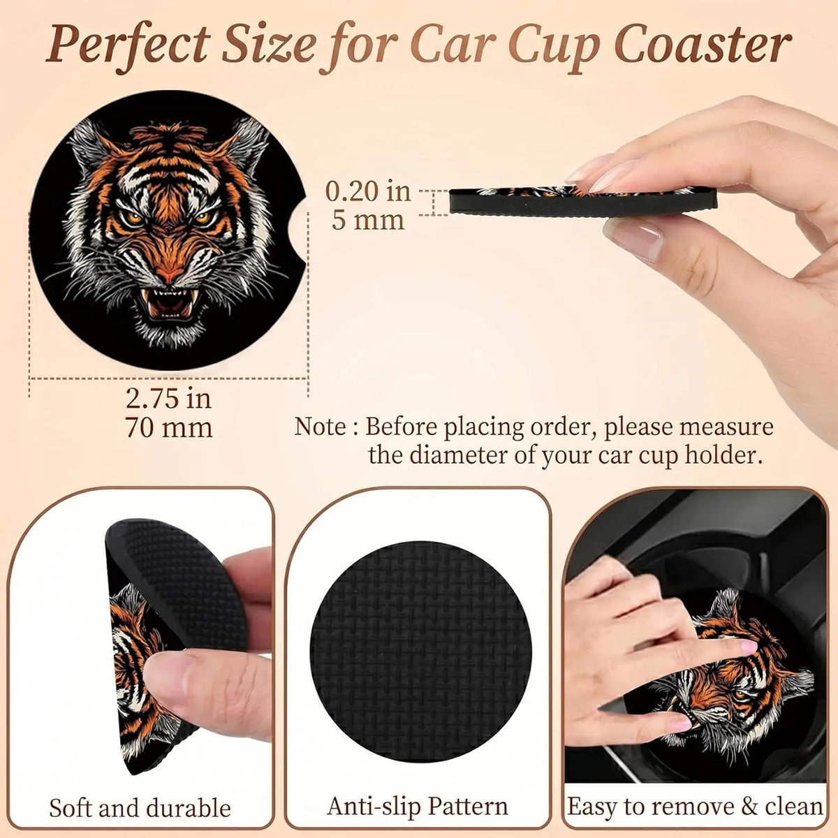 2-Pack Moon Cat Car Cup Holder Coasters – Anti-Slip Neoprene Car Cup Coasters HIP