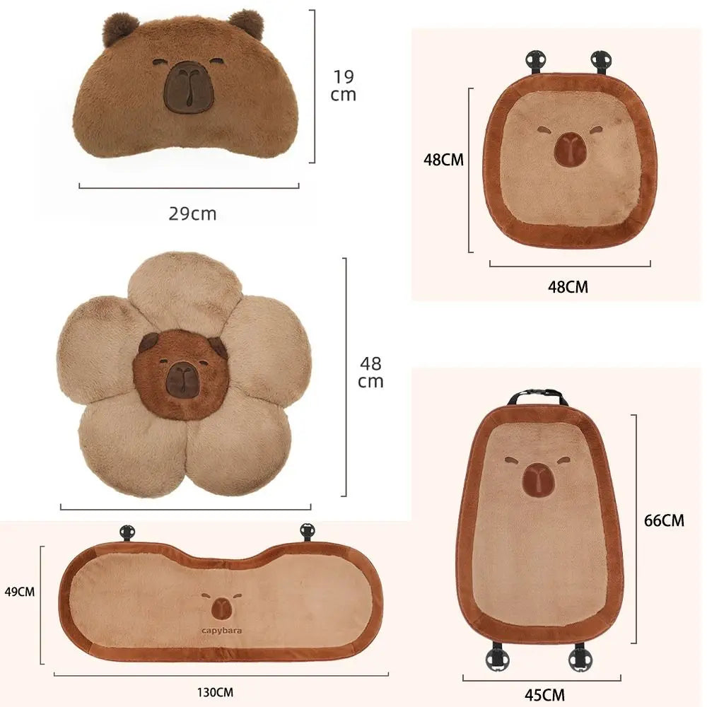 Plush Capybara Car Cushion – Headrest & Lumbar Pillow Plush Car Cushion HIP