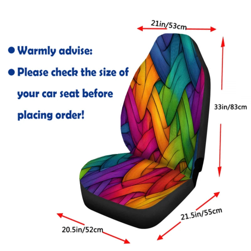 2-Pack Rainbow Print Car Seat Covers – Breathable Polyester Car Seat Covers HIP