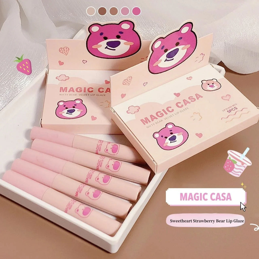 MAGIC CASA 5-Pc Matte Liquid Lipstick Set – Pink & Brown Matte Lip Glaze Set HIP