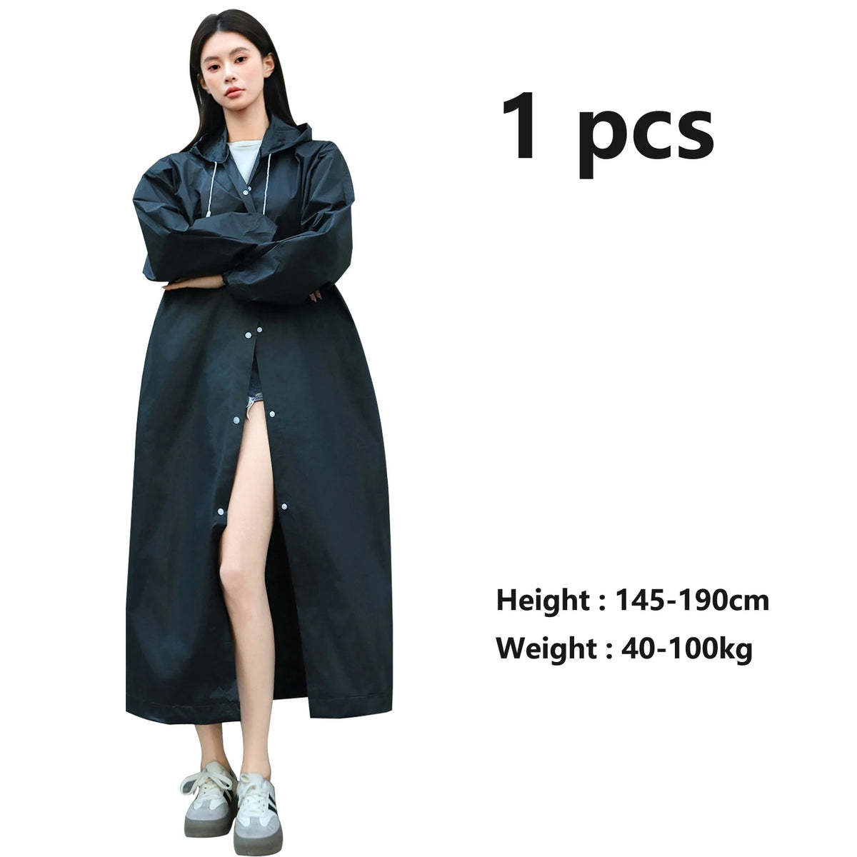 EVA Waterproof Rain Poncho – Unisex Clear Hoodie Raincoat Rain Poncho HIP C258-black 1pcs