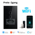 Tuya WiFi Smart Light Switch With Brazil Socket Touch Wall Switch Smart Life APP Remote Control Alexa Google Home 110V 220V HIP Preto-2gang
