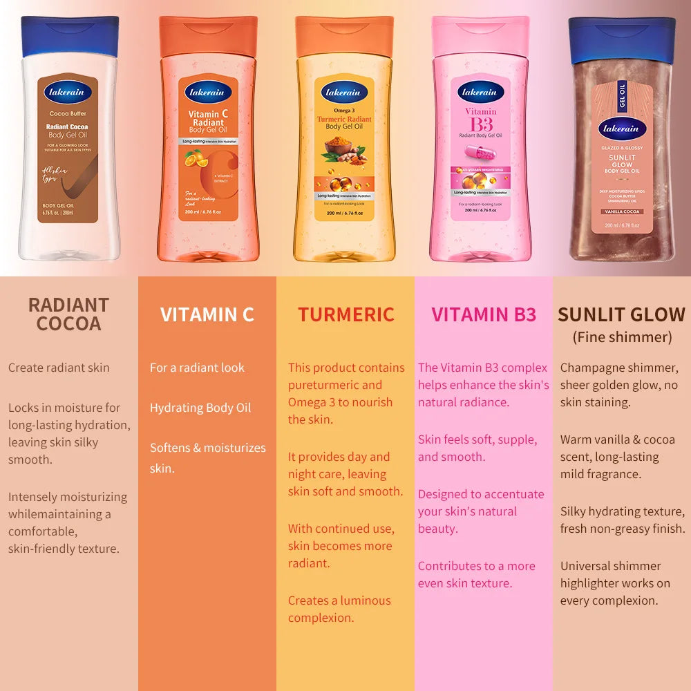 3pcs Christmas Gift Turmeric Cocoa Glow Body Gel Oil With Applicator Glove Vitamin C Vitamin B3 Moisturizing Smoothing Body Oil HIP