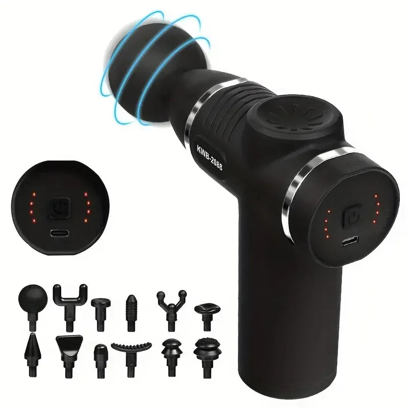 Mini Percussion Massage Gun – 12 Heads & LED Touch Screen Percussion Massage Gun HIP Mechanical Type C Charge China Mainland