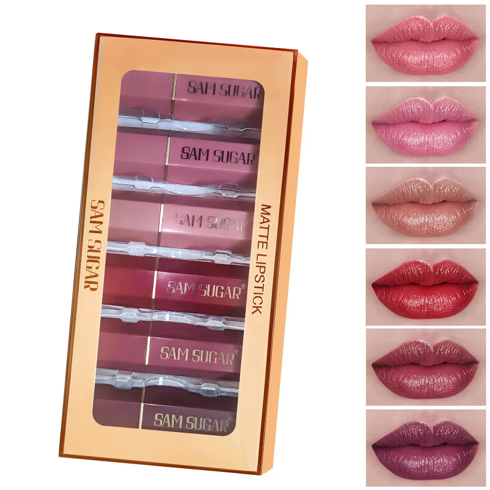 SAM SUGAR 6-Pc Matte & Pearlescent Lipstick Set | Long Lasting Lipstick Set HIP