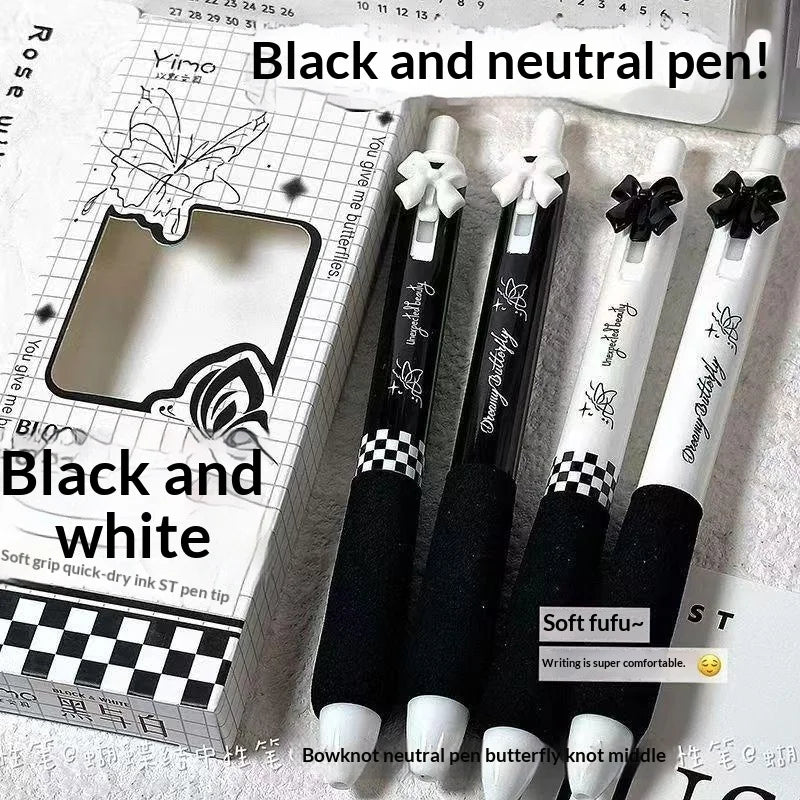 4-Pack Bow Press Gel Pens – 0.5mm Cartoon Quick-Dry Ink Cartoon Gel Pen Set HIP A3