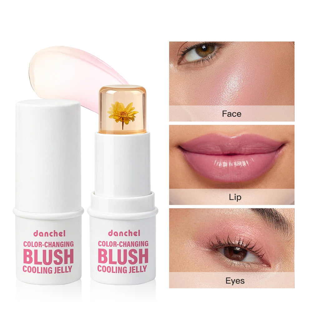 Color Changing Jelly Blush Danchel Magic Cooling Gel Blush Dual Temp & pH Adaptive Floral Extract Hydrating Blush Stick Moisturi HIP