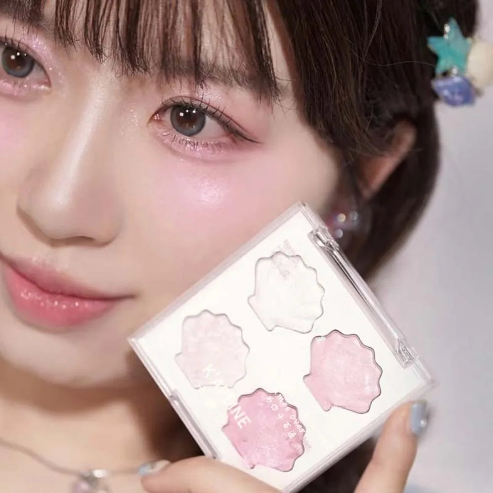 4/9 Colors Shell-Shape Eyeshadow Palette Sparkling Dreamy Pink Blue Pearl White Brighten Lasting Glitter Mineral Makeup Plate HIP