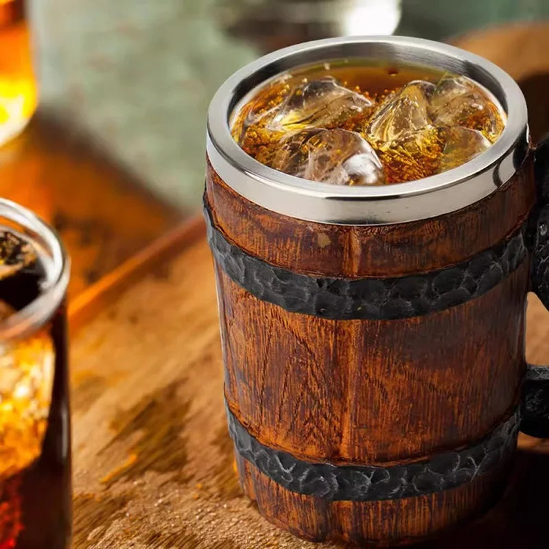 600ml Viking Wood Style Insulated Beer Mug | Double Wall Insulated Beer Mug HIP