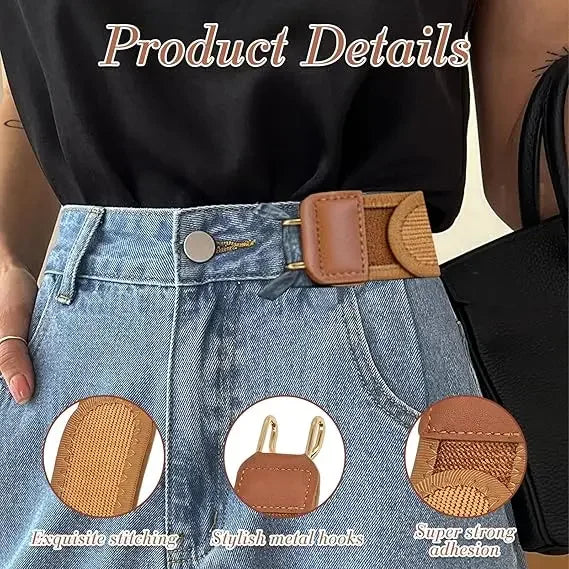 Unisex Buckleless Elastic Belt – Metal Hook Adjustable Waistband Elastic Waist Belt HIP