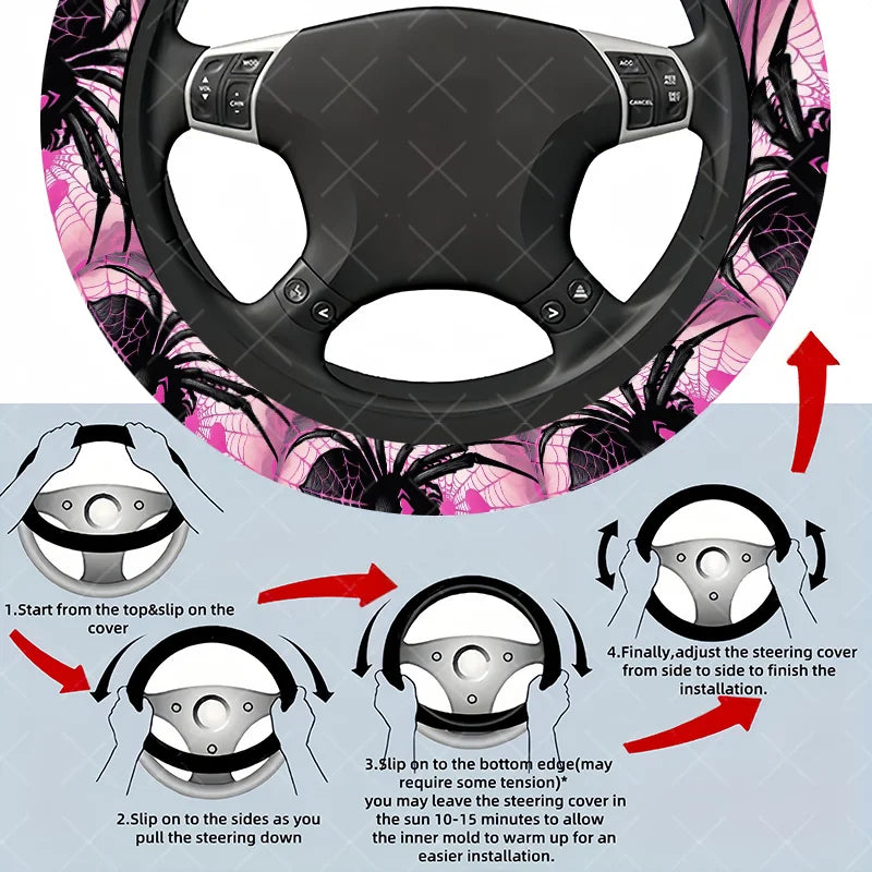 Spider & Pink Heart Steering Wheel Cover – Universal Fit Steering Wheel Cover HIP