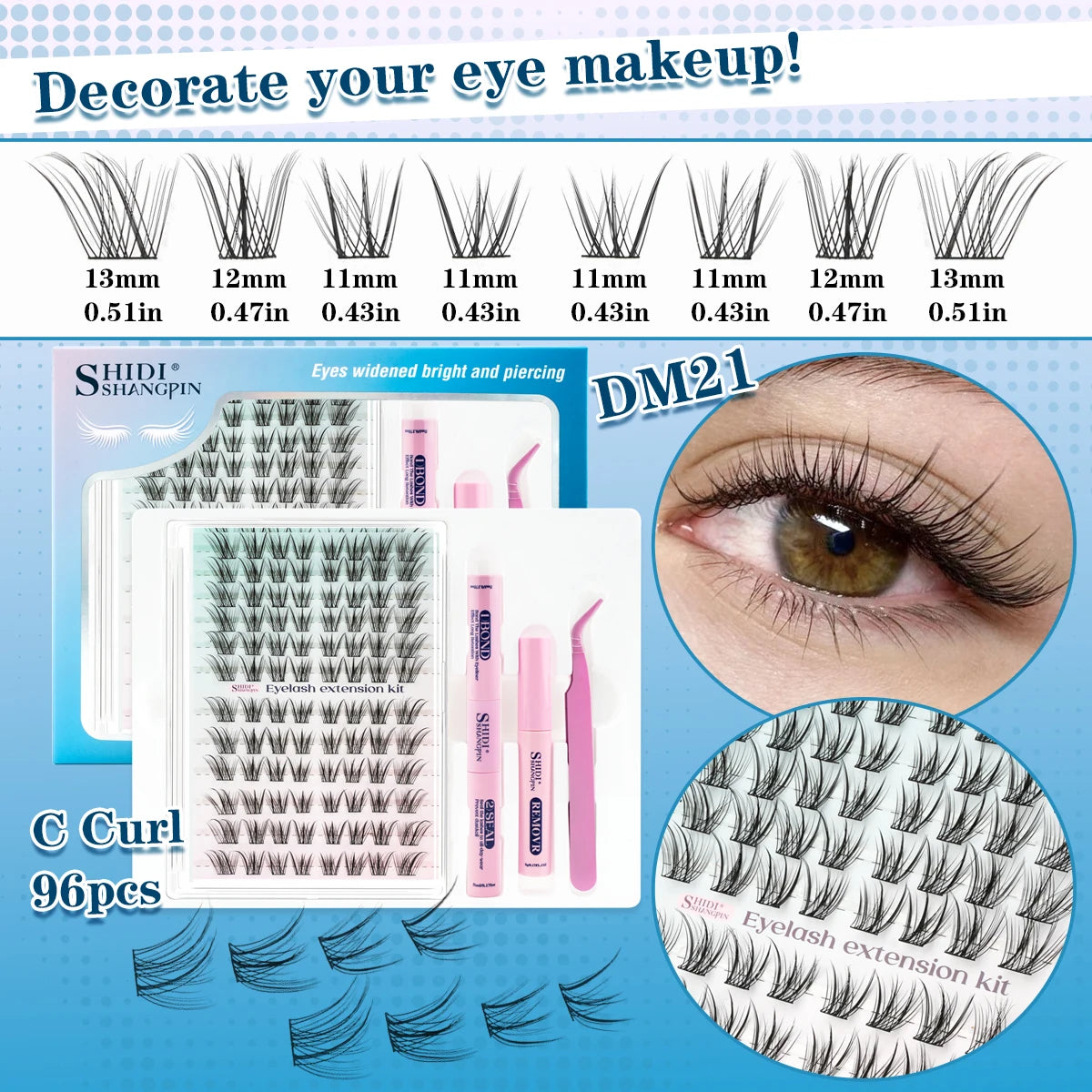 YSDO Clusters Kit Manga Lashes Fluffy 3D Mink Faux Cluster Lashes Set Lashes Extension with Remove Mascara Bond and Seal Kit HIP DM21