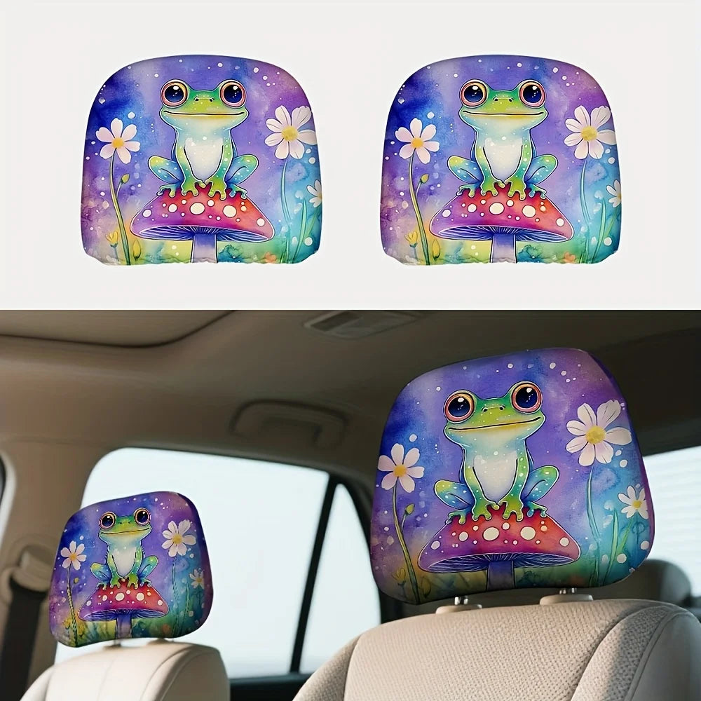 Cute Frog Car Headrest Covers Set of 2 – Polyester Print Car Headrest Covers HIP 1